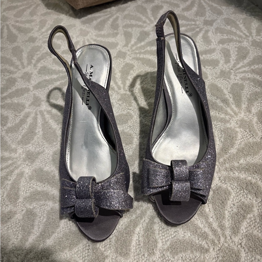 A. Marinelli Women's Glitter Bow Slingback Heels - Silver